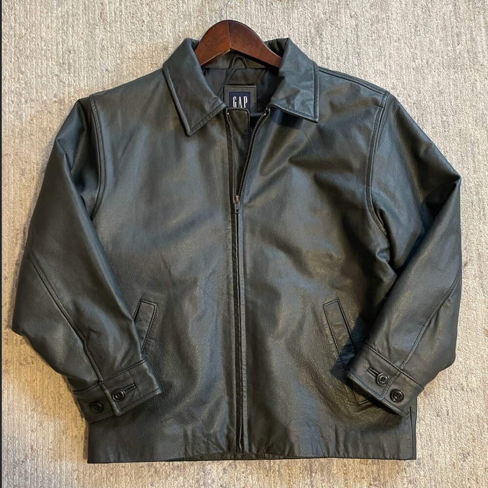 Gap Real Leather Jacket Black Kids Size Large (10) Full Zip Vintage 2001